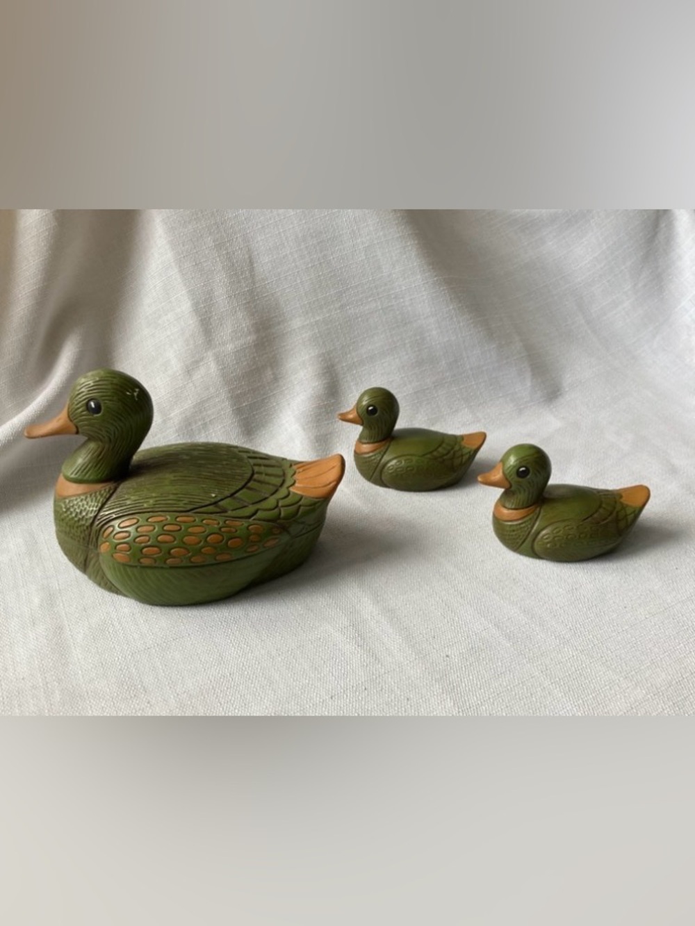 Vintage Handmade Ceramic Mama Duck Lidded Dish and Two Baby Ducks!